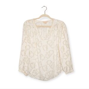 Rebecca Taylor White Silk Blend Abstract Floral Long Sleeve Blouse Size 4